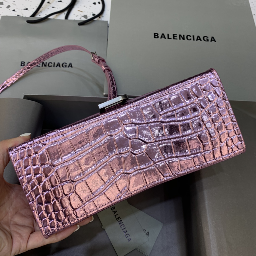 Balenciaga Hourglass Small Handbag Crocodile Embossed Shoulder Bag Purple